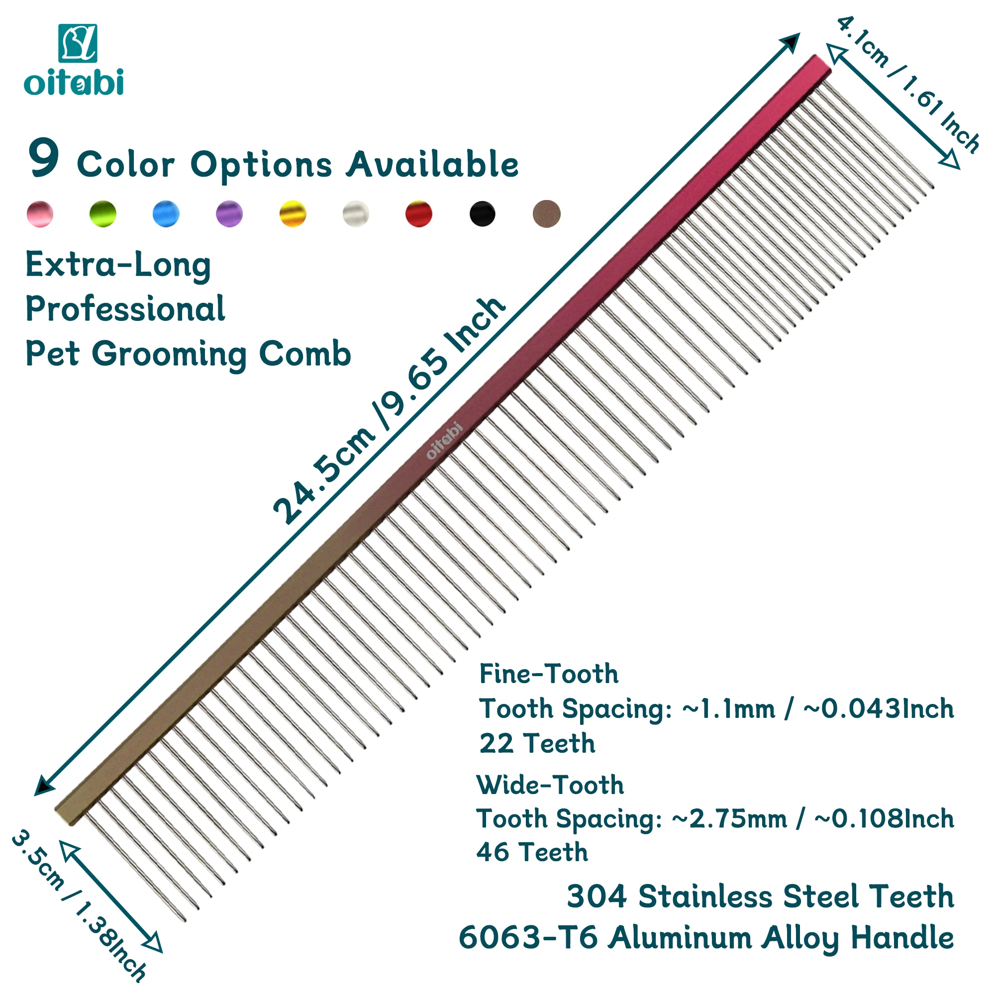 مشط احترافي طويل جدًا من OITABI للعناية بالحيوانات الأليفة، مشط متناثر وكثيف للصف لمشط الكلاب والقطط يزيل شعر عقدة الحصير والتشابك
