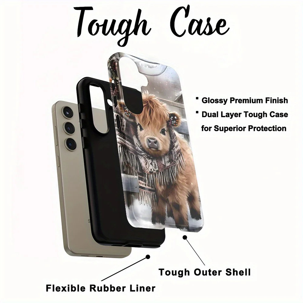 Funda de teléfono Snow Cute Highland Cow para Samsung GalaxyS25 S24 S22 S21FE Ultra Plus A16 A26 A36 A56 4G 5GDdoble capa anticaída