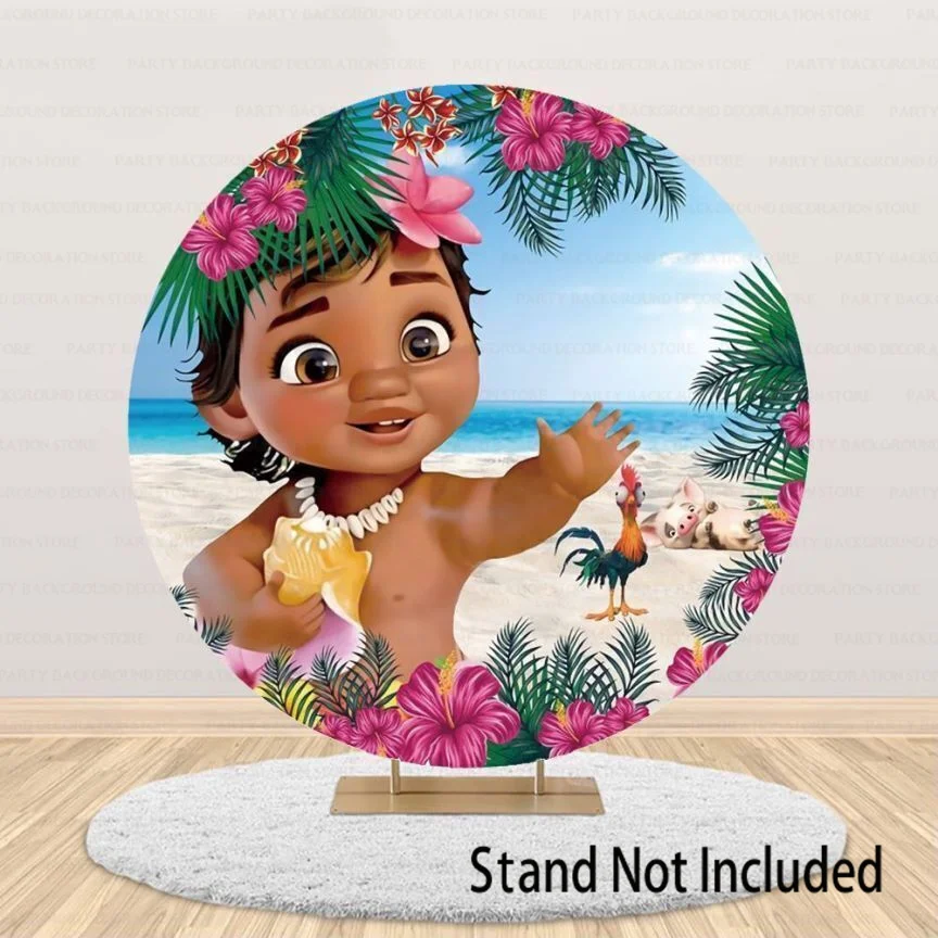 Fondo de círculo de Disney para decoración de pared, cubierta redonda de verano, princesa hawaiana, Moana, niñas, primer cumpleaños, suministros de fiesta