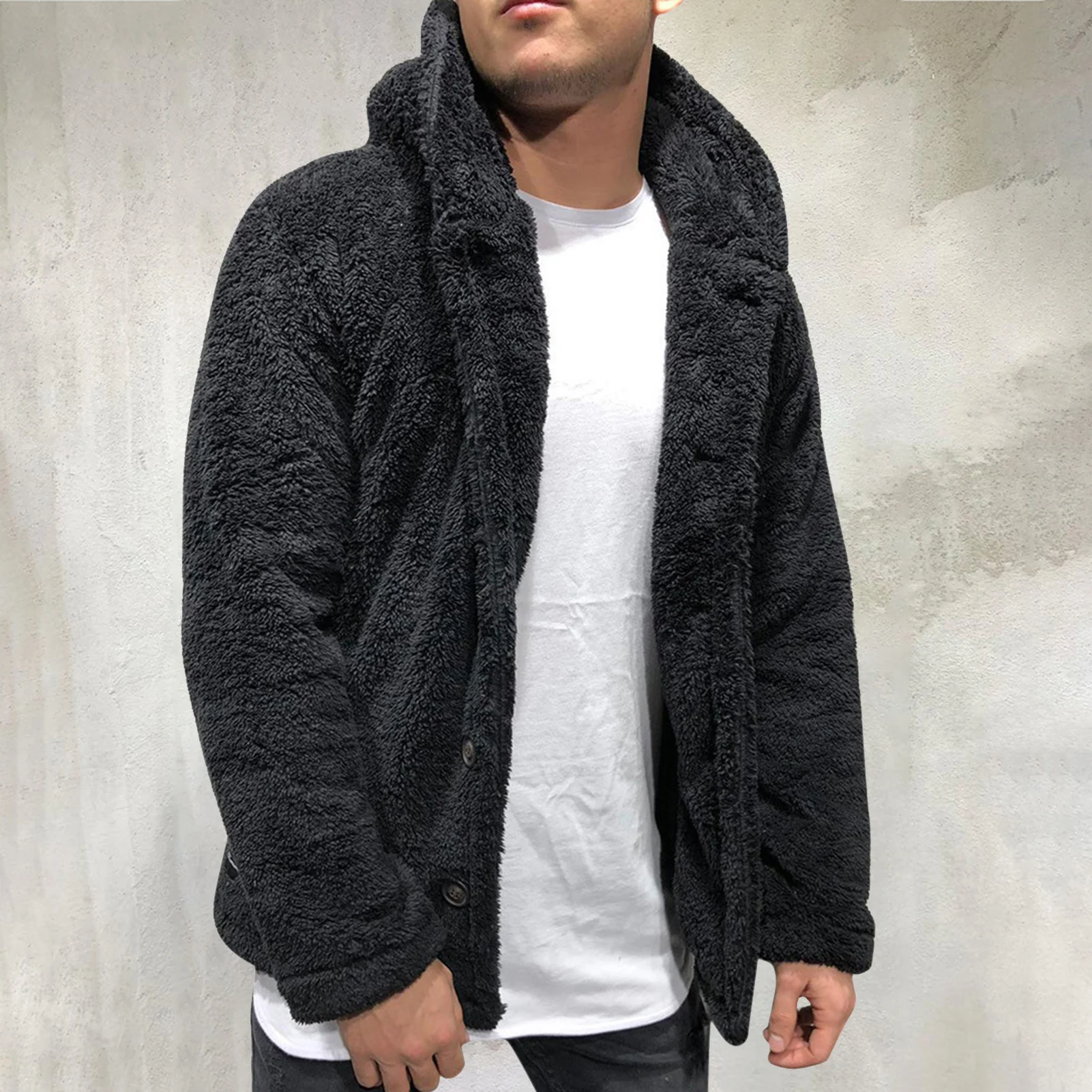 Men Winter Warm Plush Coat Oversize Long Sleeve Warm Keeping Plush Coat for Autumn Winter Cold Day