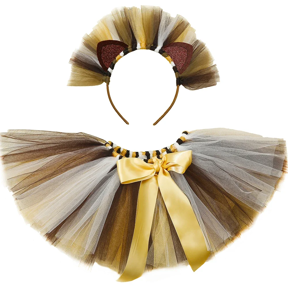 

Girls Lion Tutu Skirt with Headband Fluffy Baby Girl Birthday Party Tutu Outfit Halloween Lion King Costume for Tulle Skirt