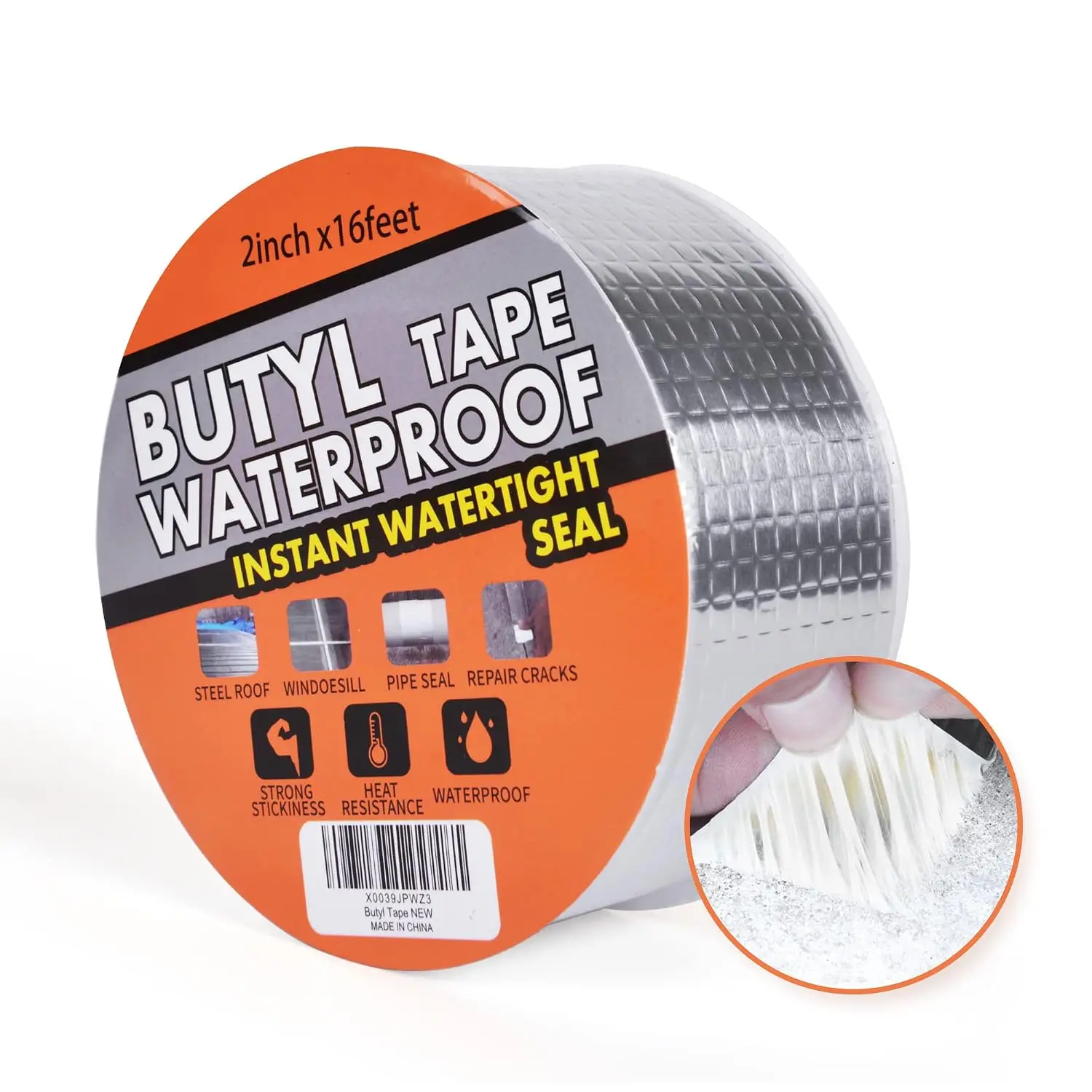 Butyl Tape Waterproof Sealing Tape Aluminum Foil Tape, for RV Repair, Window, Silicone, Glass & EDPM Roof Leak Patching, Boat and Pipe Sealing, Silver, 2inch x16feet