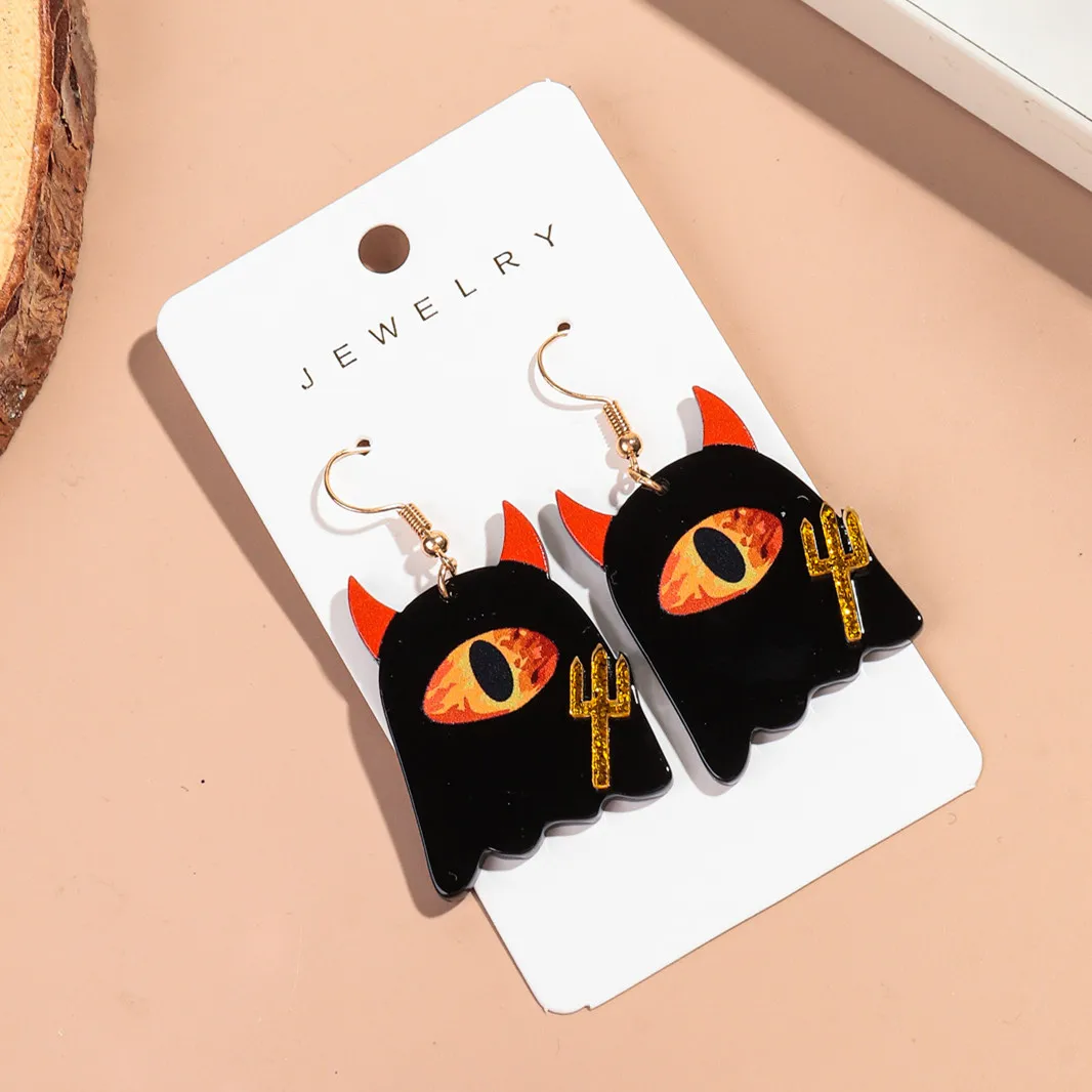 New Scary Black One eyed Ghost Acrylic Halloween Earrrings for Women Funny Cartoon Spooky Demon Drop Earring Party Jewelry Gifts