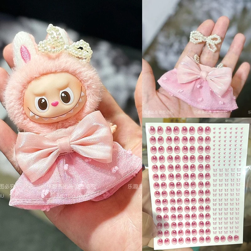 

For Mini Labubu 4.0 Pin For Love Series Doll Pink Dress Pearl Hairpin Same Mokoko Summer Collection Labubu 4.0 Eye Stickers