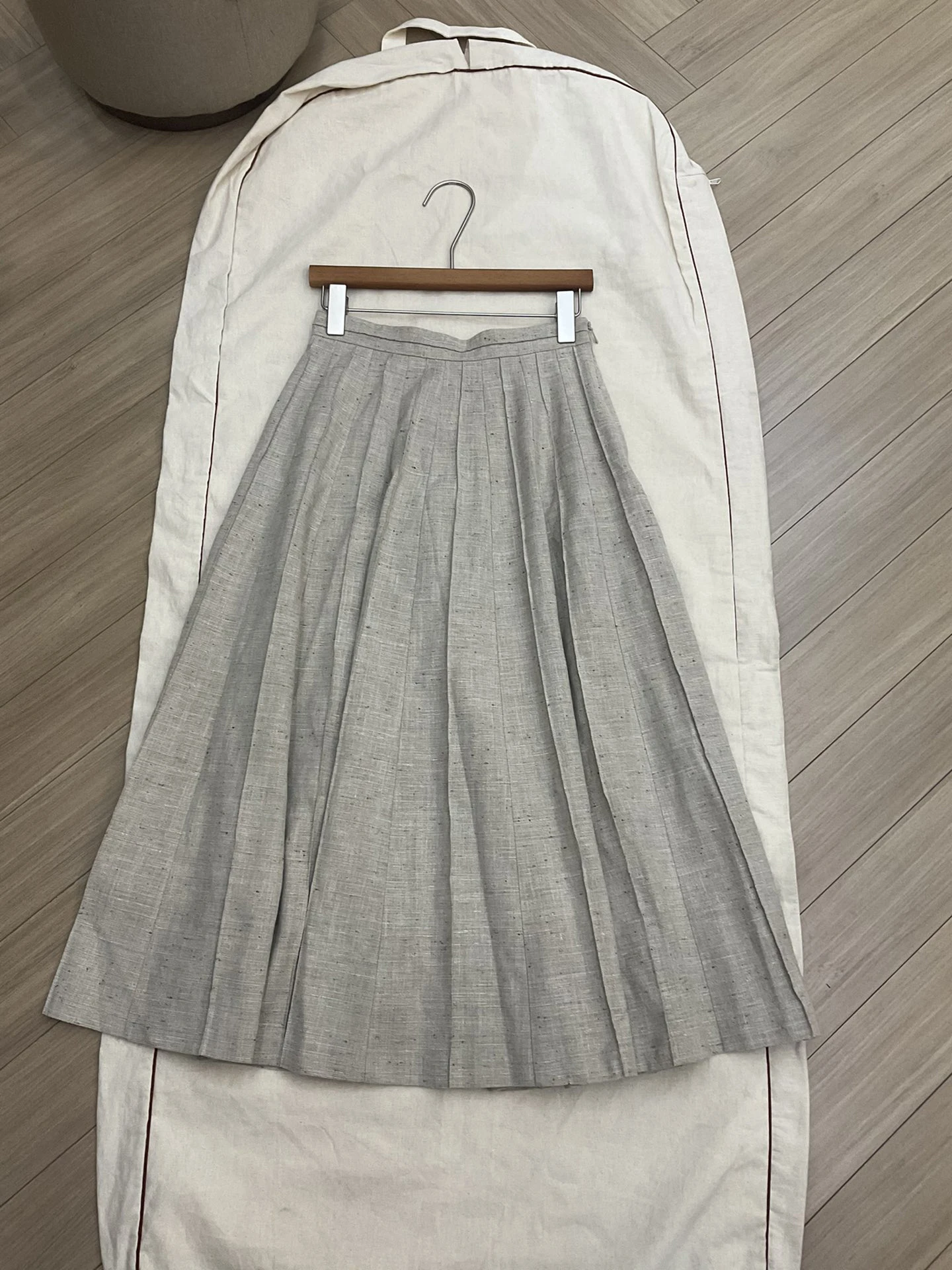 Women's Skirt Set L*P Linen Wool Silk Blend Pullover Top + Elegant Pleated Skirt Suit