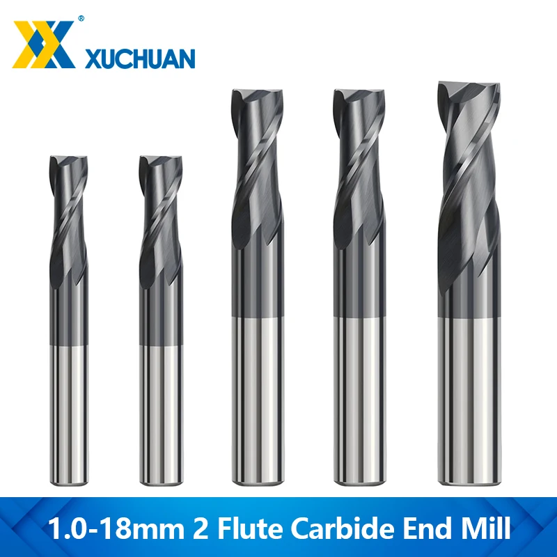 

XUCHUAN 1-18mm Carbide Milling Cutter 45 Degrees 2 Flute End Mill HRC50 Metal Cutter CNC Router Bit Machine Milling Cutting Tool