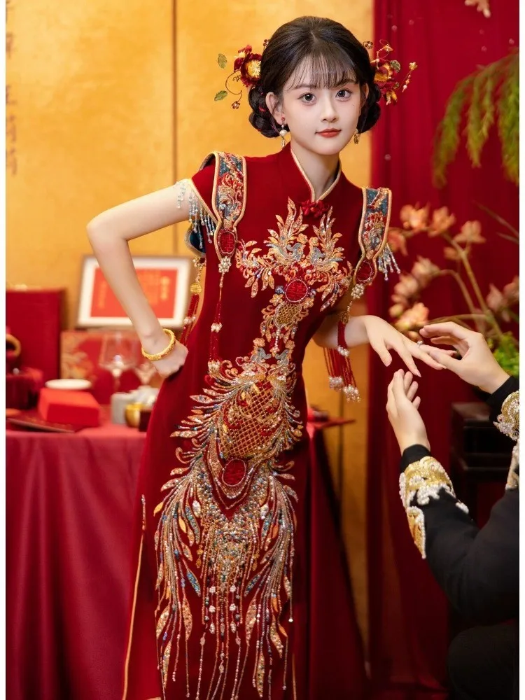 

Cheongsam wedding dress bride's toasting short-sleeved new