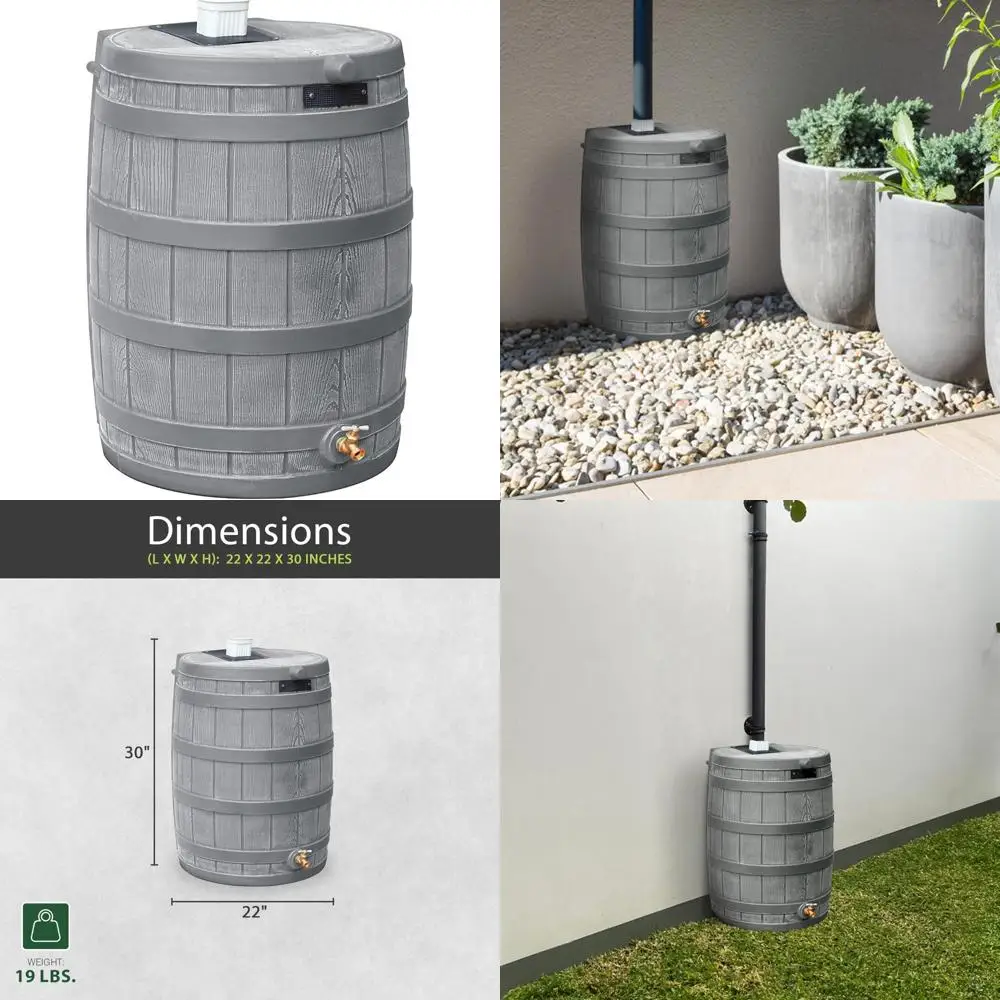 50 Gallon Rain Wizard Outdoor Water Storage Tank with Brass Tap for Home Rainwater Collection