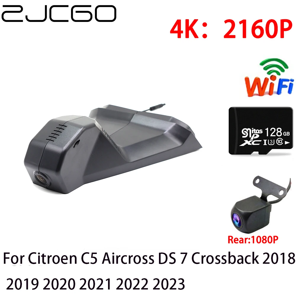 ZJCGO 4K Car DVR Dash Cam Wifi Front Rear Camera 2 Lens Monitor for Citroen C5 Aircross DS 7 Crossback 2018 2019 2020 2021 2022