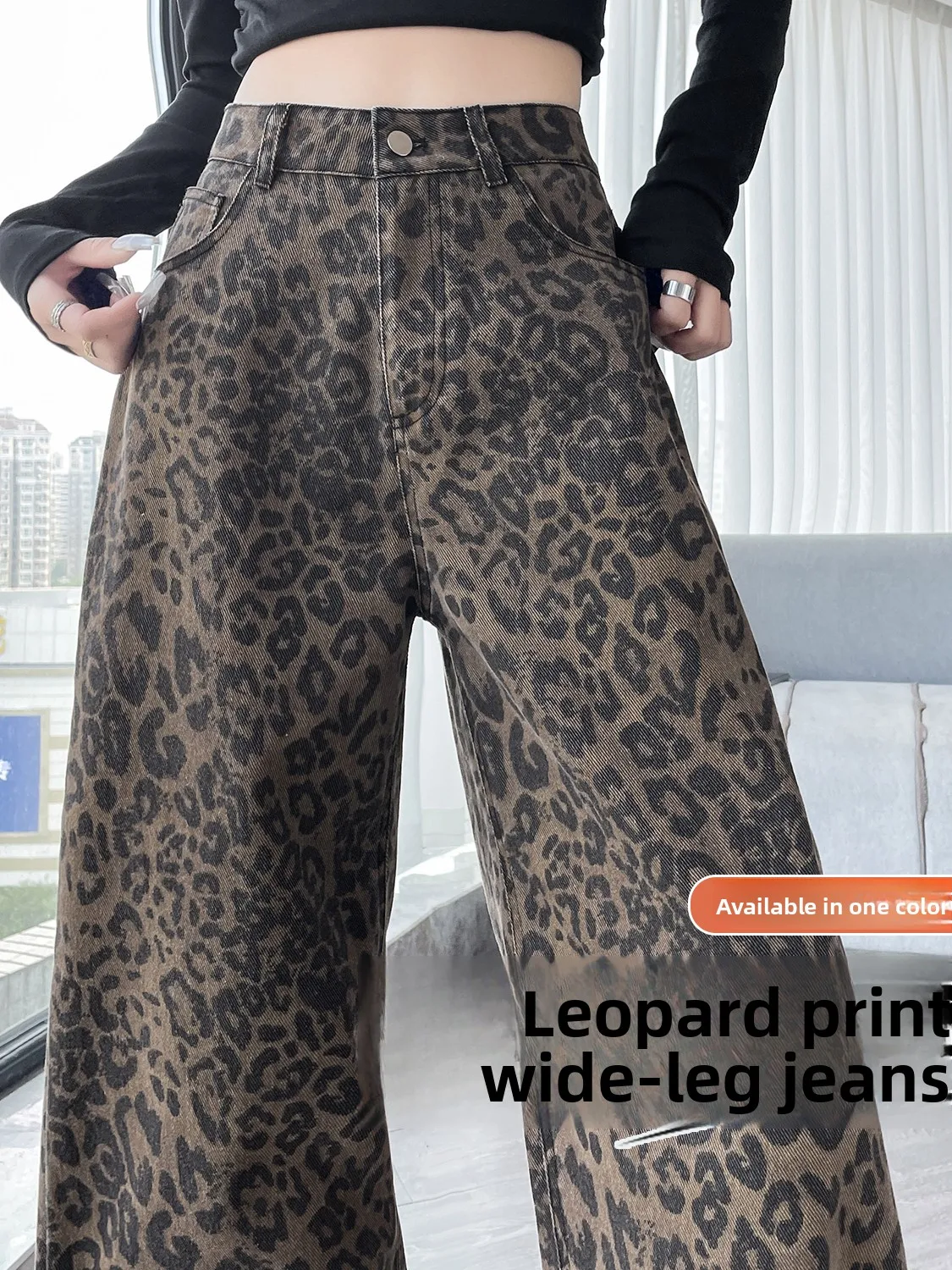American Style High Waist Wide Leg Pants Women's Spring Autumn New Small Size Denim Straight Workwear Trousers Trendy