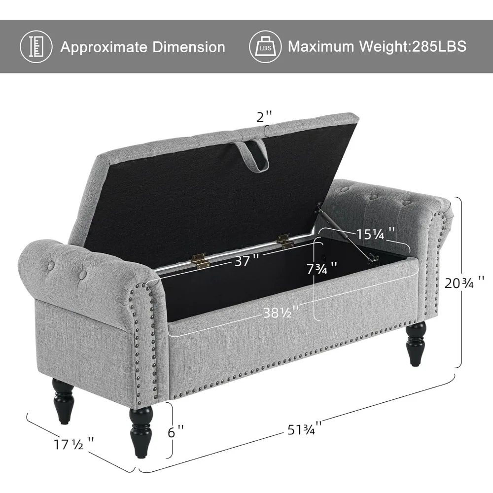 مقعد عثماني للتخزين لغرفة المعيشة - مقعد منجد لغرفة النوم الحديثة مع ذراع ملفوف، نهاية أثاث السرير، ديس موفر للمساحة #2