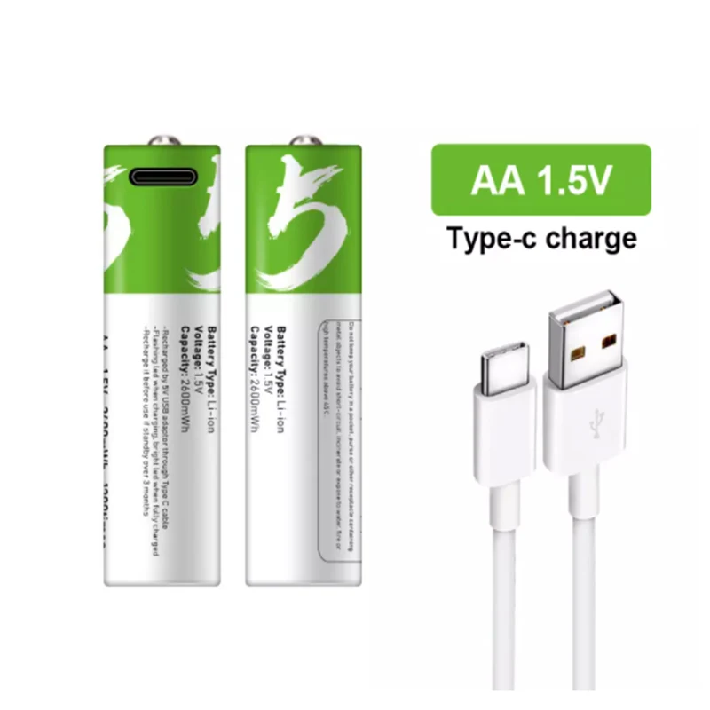 2020 nuova batteria ricaricabile agli ioni di litio USB AA da 1.5V 2600mah per mouse telecomando cavo batteria giocattolo elettrico piccolo ventilatore