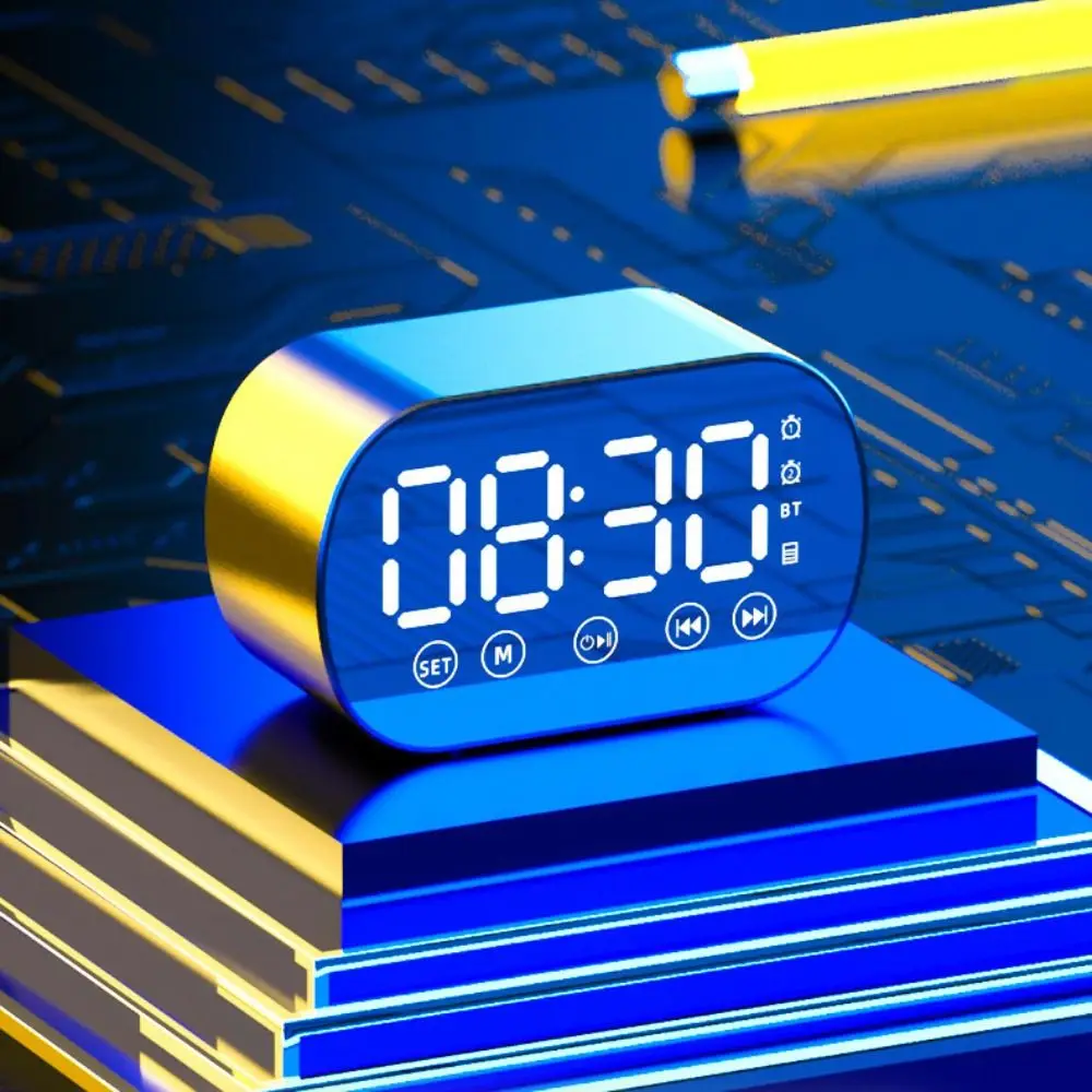 Rechargeable LED Digital Alarm Clock HD Mirror Display Portable Bluetooth Speaker Wireless Bluetooth Sleep Timer Bedside