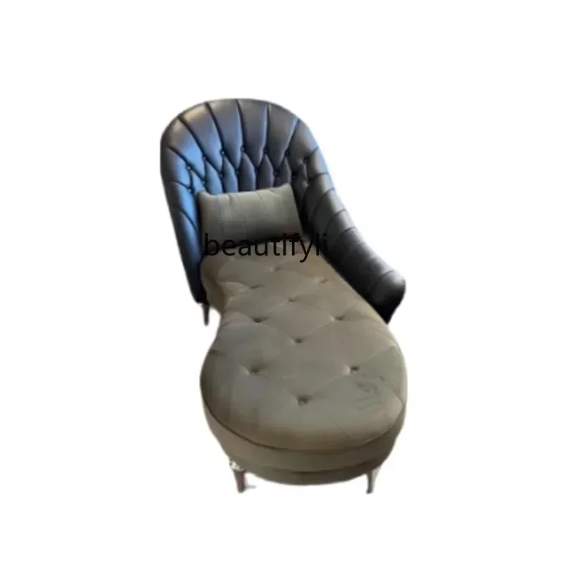 

cqyItalian style leather and cloth chaise longue chair beauty couch toffee chair genuine leather velvet chaise lounge chair