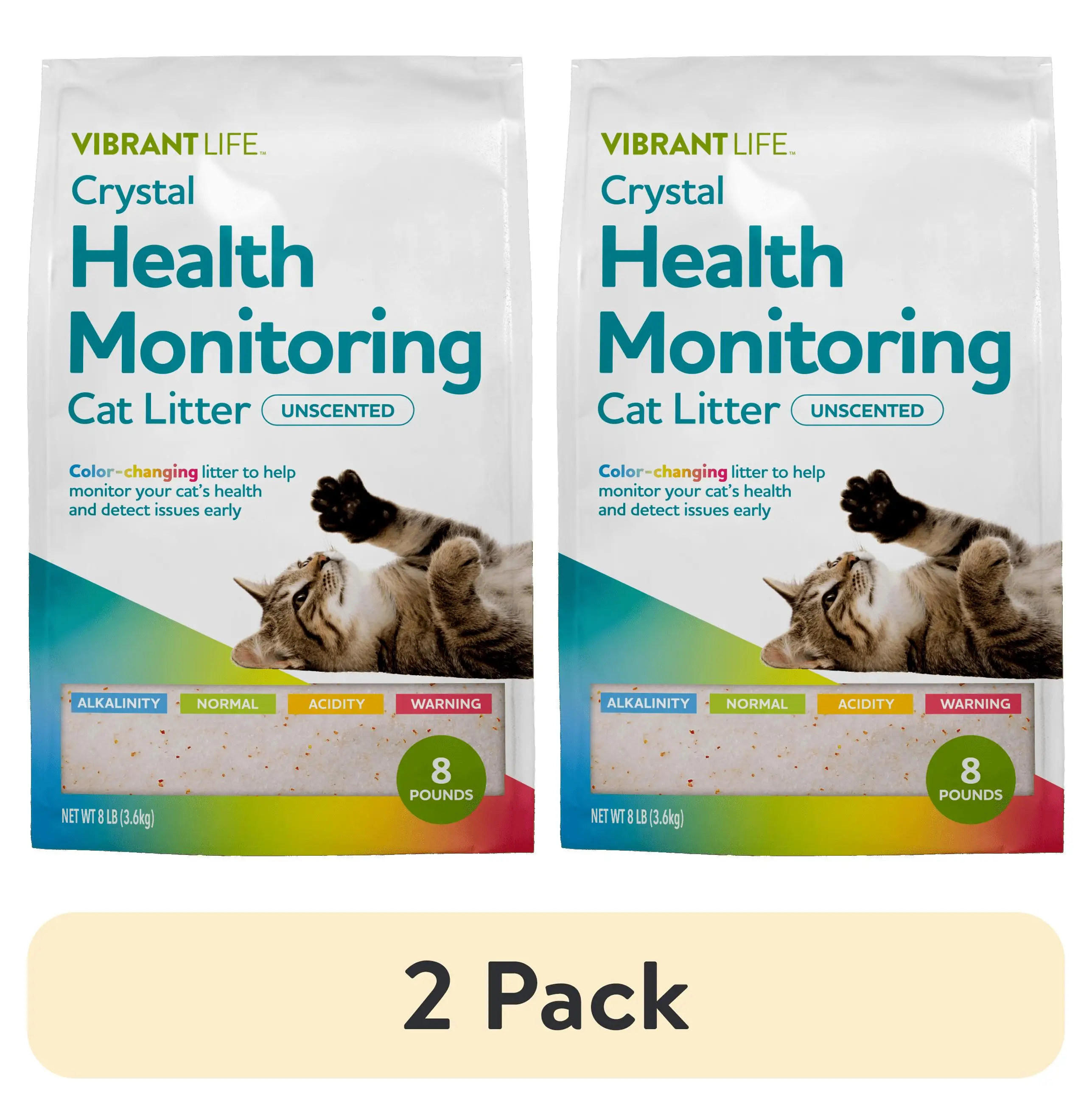 

2 pack unscented crystal cat litter for health monitoring 8 lb per bag