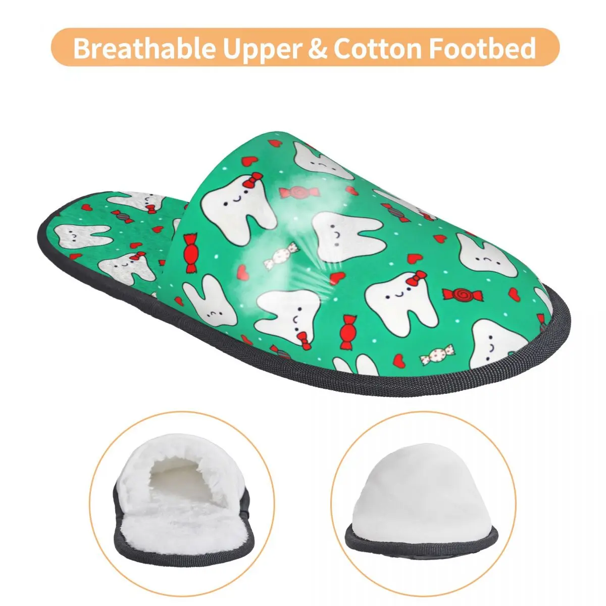 Immagine 4: Pantofole da casa Happy Teeth e Candy da donna Morbida memory foam Dentista Slip On Spa Slipper Shoes