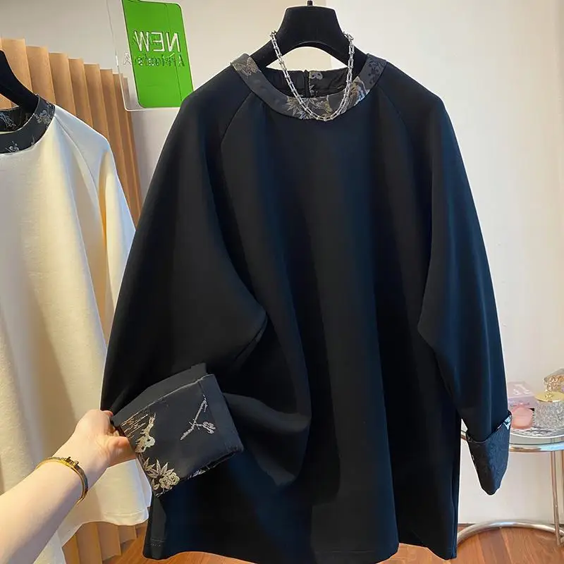 

Новая мужская свободная повседневная футболка с длинным рукавом и круглым вырезом, больших размеров (до 300 фунтов), в китайском стиле, осенняя базовая модель, удобный топ