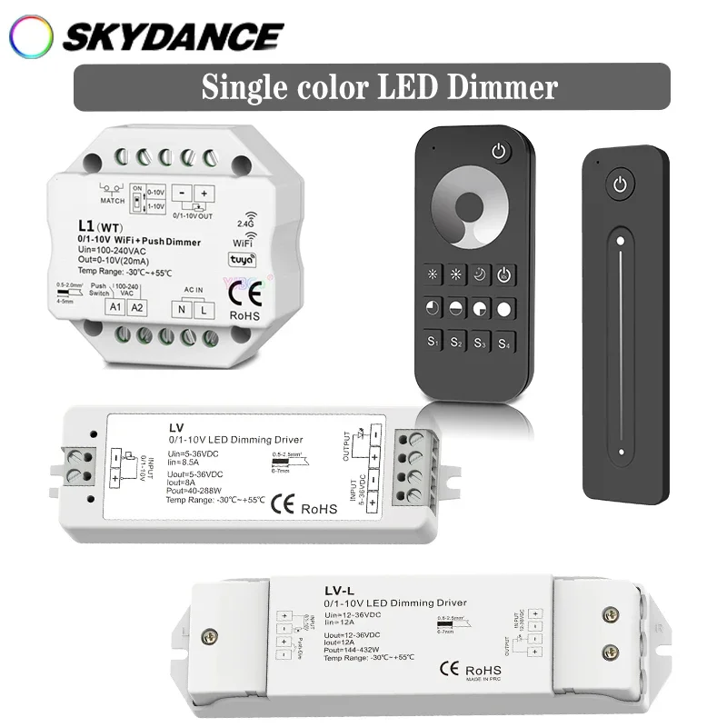 

Skydance L1(WT) 0-10V/1-10V WiFi Tuya Controller LED Dimmer 1 Channel WiFi Dimmer for Single Color R1/R11/RT1 Remote controller