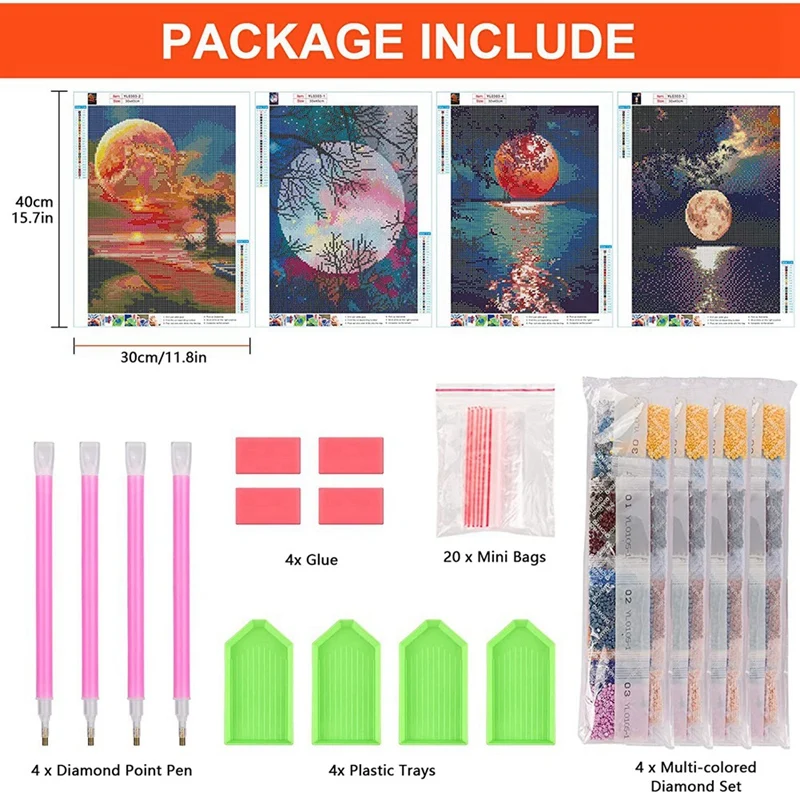 4 Pcs Diamond Painting Set, 5D Diamond Painting Pictures, Diamond Painting For Children And Adults, DIY Diamond Painting