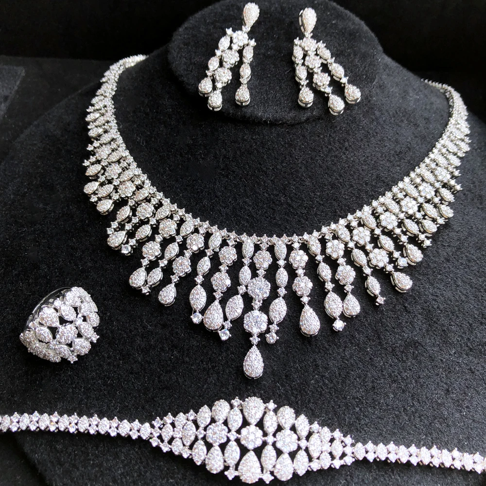 GODKI New Trendy 4PCS Full Micro CZ Luxury African Jewelry Set For Women Wedding Party Zircon Crystal Indian Neckalce Earring