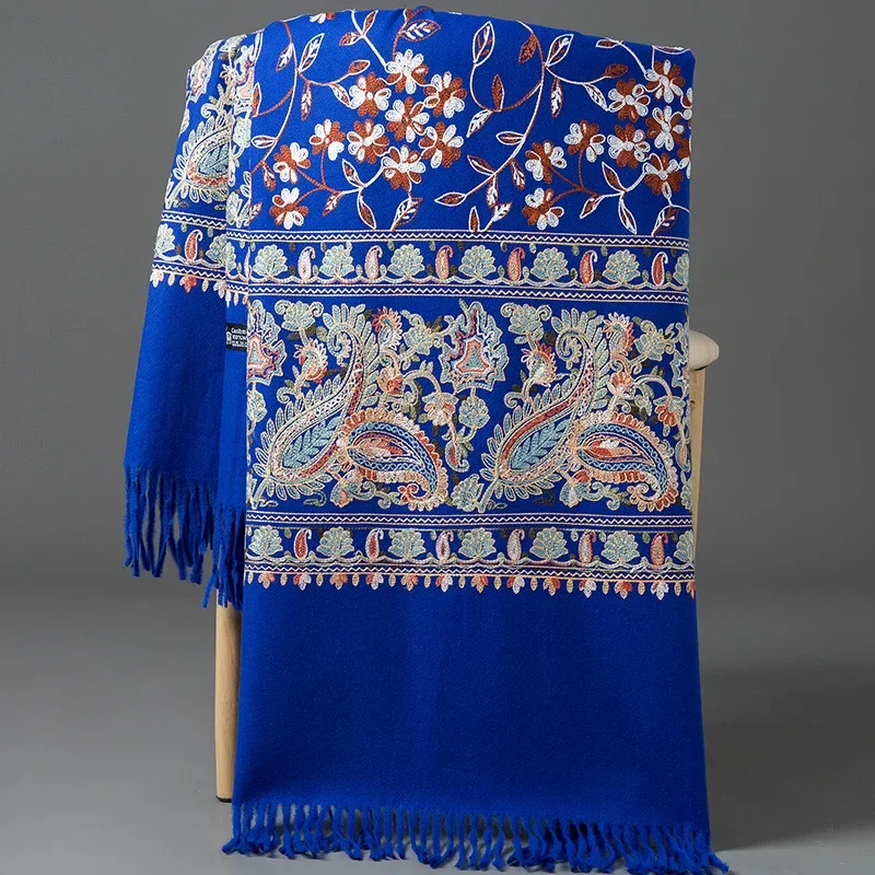 New Women Soft Winter Cashmere Scarf Embroidered Cashew Pashmina Luxury Brand Shawls and Wraps Echarpe Warm Scarves image 3
