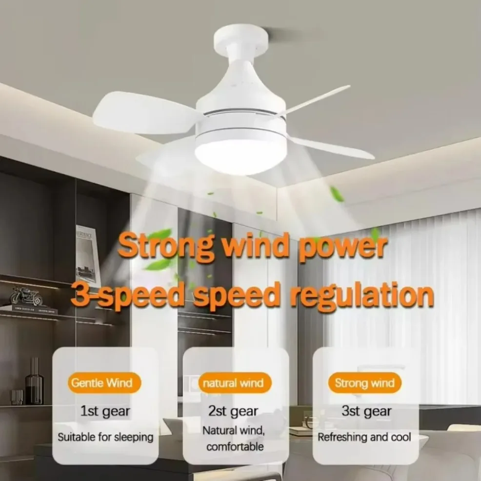 

E27 Светодиодный потолочный вентилятор с 5 лопастями, 3 регулируемые скорости ветра, пульт дистанционного управления с регулируемой яркостью, потолочный вентилятор, бесшумный электрический вентилятор