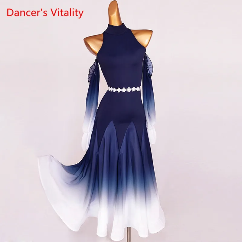 Vestido de dança moderna para mulheres, gola alta, manga de malha, saia longa, roupas de performance, roupas de competição, personalizado high-end, criança