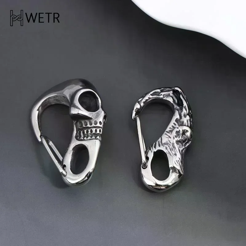 Skull Keychain Heavy Duty Stainless Steel Gothic Carabiner Clips Lanyards Locking Punk Style Keyring Pendant