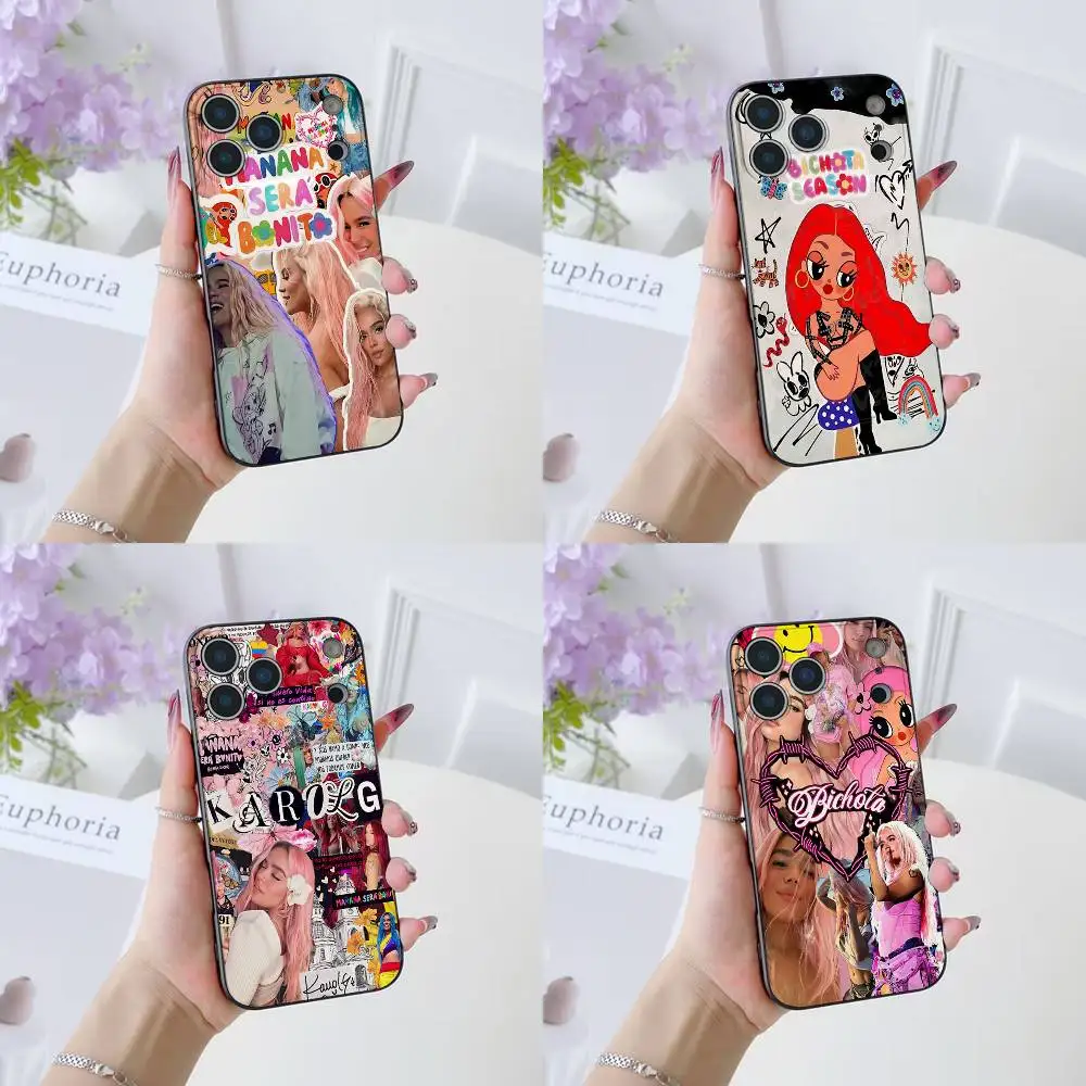 Singer K-Karol G Female Phone Case Black Liquid Silicone For IPhone 17 16 15 14 13 12 11 Air Pro Max Plus