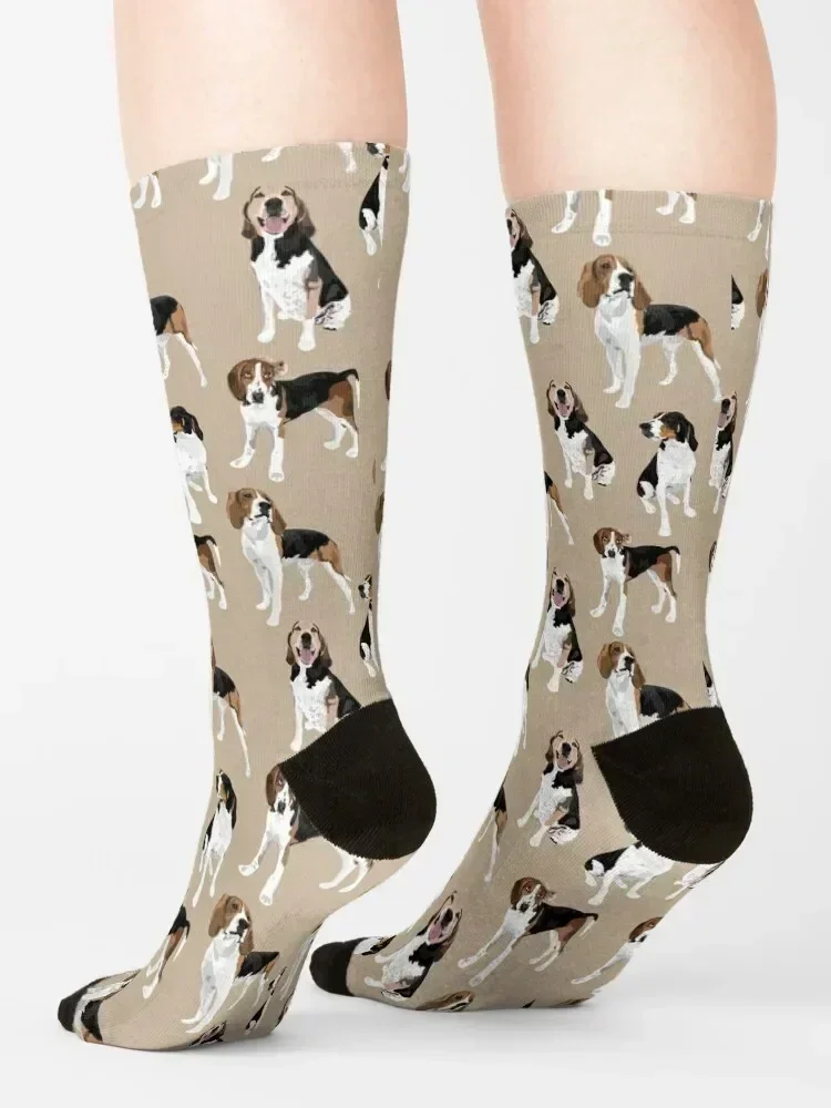 Treeing Walker Coonhound on Tan Socks Hiking boots anti-slip Sports football Socks Man Women's