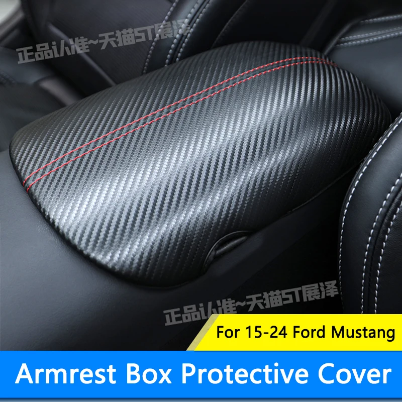 

QHCP Car Armrest Box Cover Leather Central Armrest Box Sleeve Case Trim Fit For Ford Mustang 2015-2023 2024 Interior Accessories
