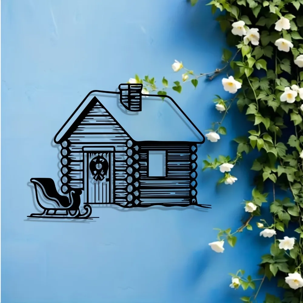 CIFBUY Iron Wall Art Rustic Cabin Sleigh Metal Decor Weatherproof Outdoor Garden Fence Living Room Home Decoration Gift