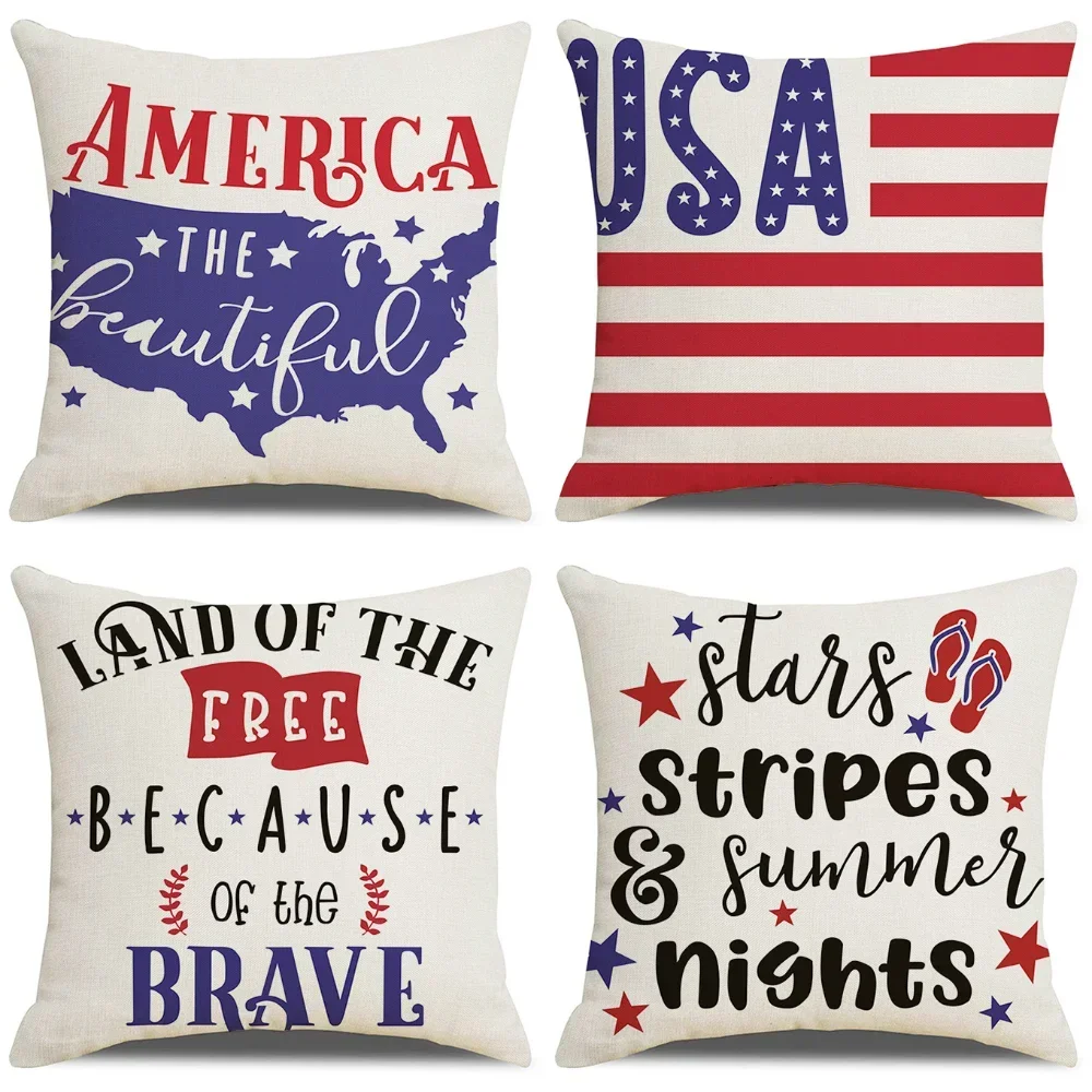 

Independence Day in the USA Cushion Cover Linen Pillowcase Livig Room Sofa Chair Car Decorative Pillow Cover Letter Pillowcases
