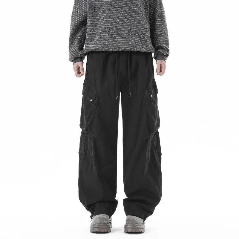 Men's Summer Workwear Casual Pants Multi Pocket Loose Fit Straight Leg No Ironing Cotton Brocade Fabric Outdoor Trend