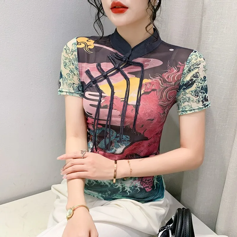 Retro Nappa Pulsante Slim Fit Me Base irt Donna 2023 Nuova Stampa Versatile T-shirt Top Summer Street Sle Poliestere