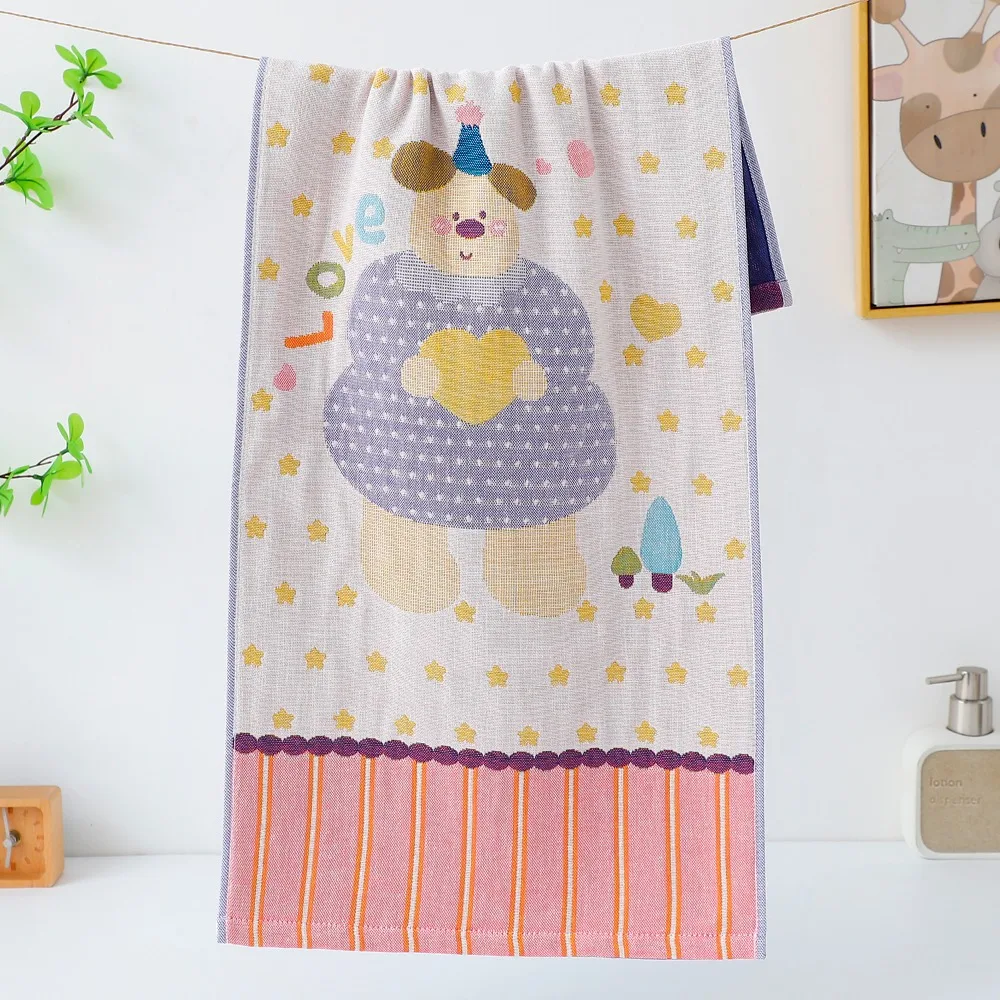 34*74cm Large Hand Towel Decorative 4 Layer Cotton Gauze Tea Towel Quick Dry Cartoon Pure Cotton Dish Cloth for Home Restaurant