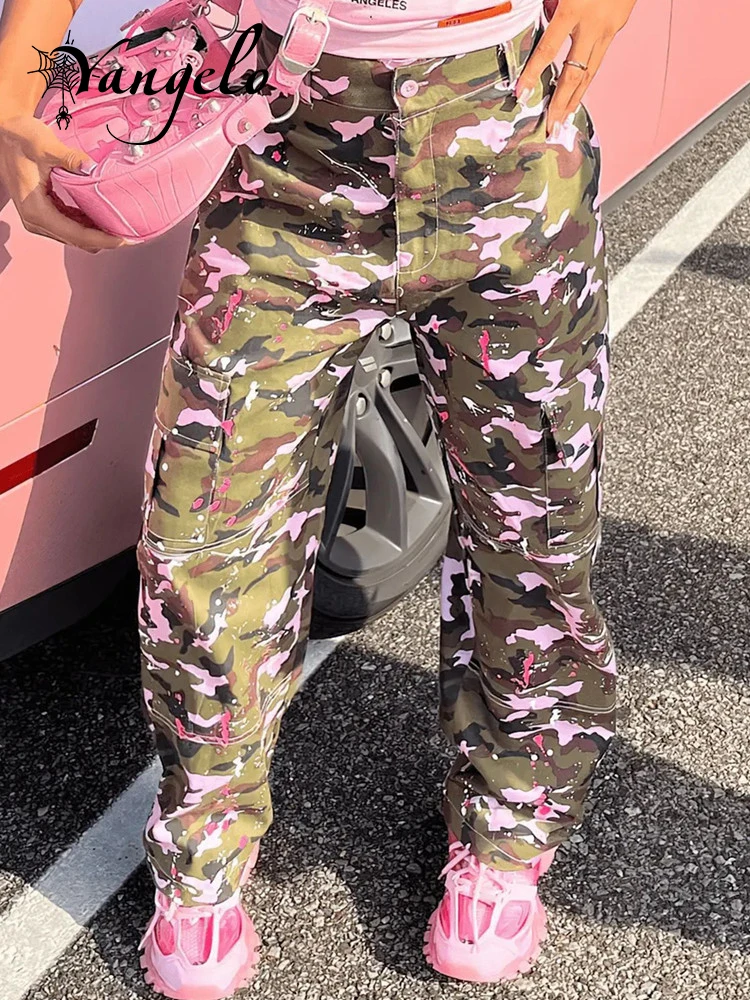 

Yangelo Camouflage Cargo Pants Y2K High Waist Fashion 2023 Women Winter Fall Clothes Trousers Parachute Pencil Baggy Pants
