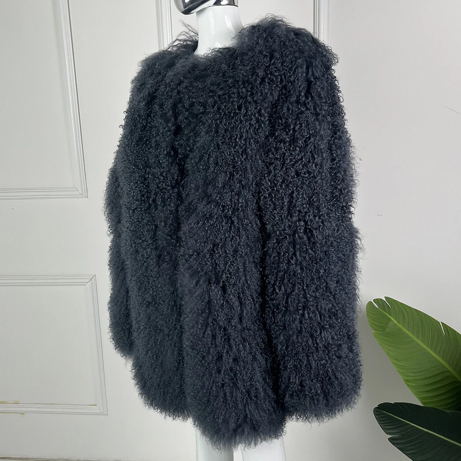 Women\'s Real Sheep Fur Coats Mid-Length Mongolian Lamb Fur Coat Hot Selling Style Female Sheepskin Jacket