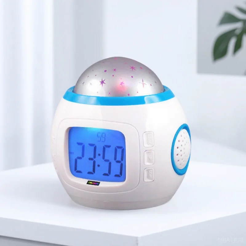 

Night Light Projector Lamp Plastic 15x10cm Calendar Clock Temperature Display Music Sleeping Light