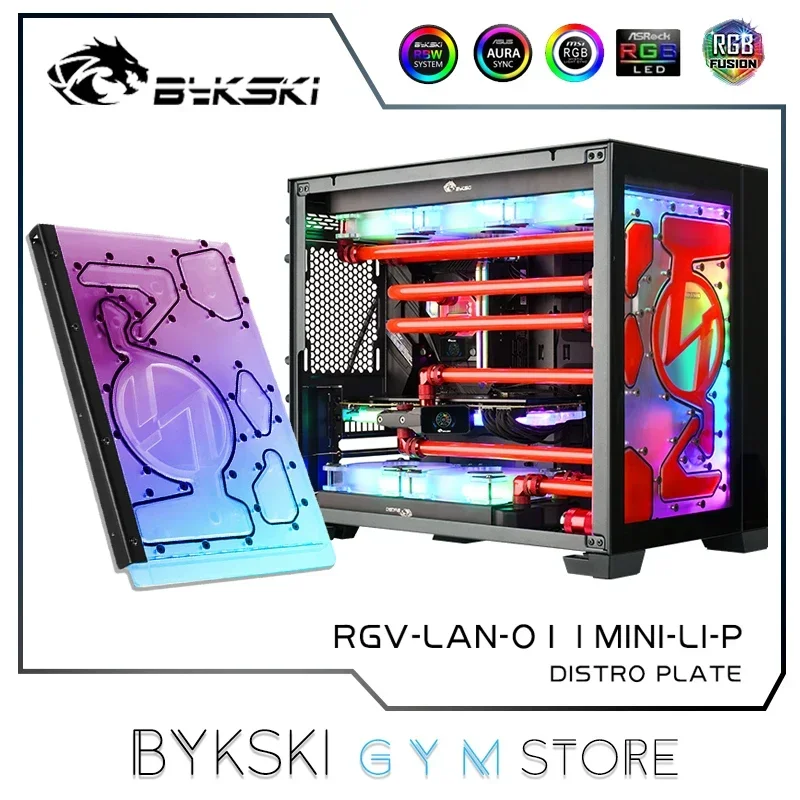 Bykski Distro Plate For LIAN LI O11 Dynamic Mini Case, Front Panel Cooling Loop Solution, 12V/5V RGB SYNC, RGV-LAN-O11MINI-LI-P