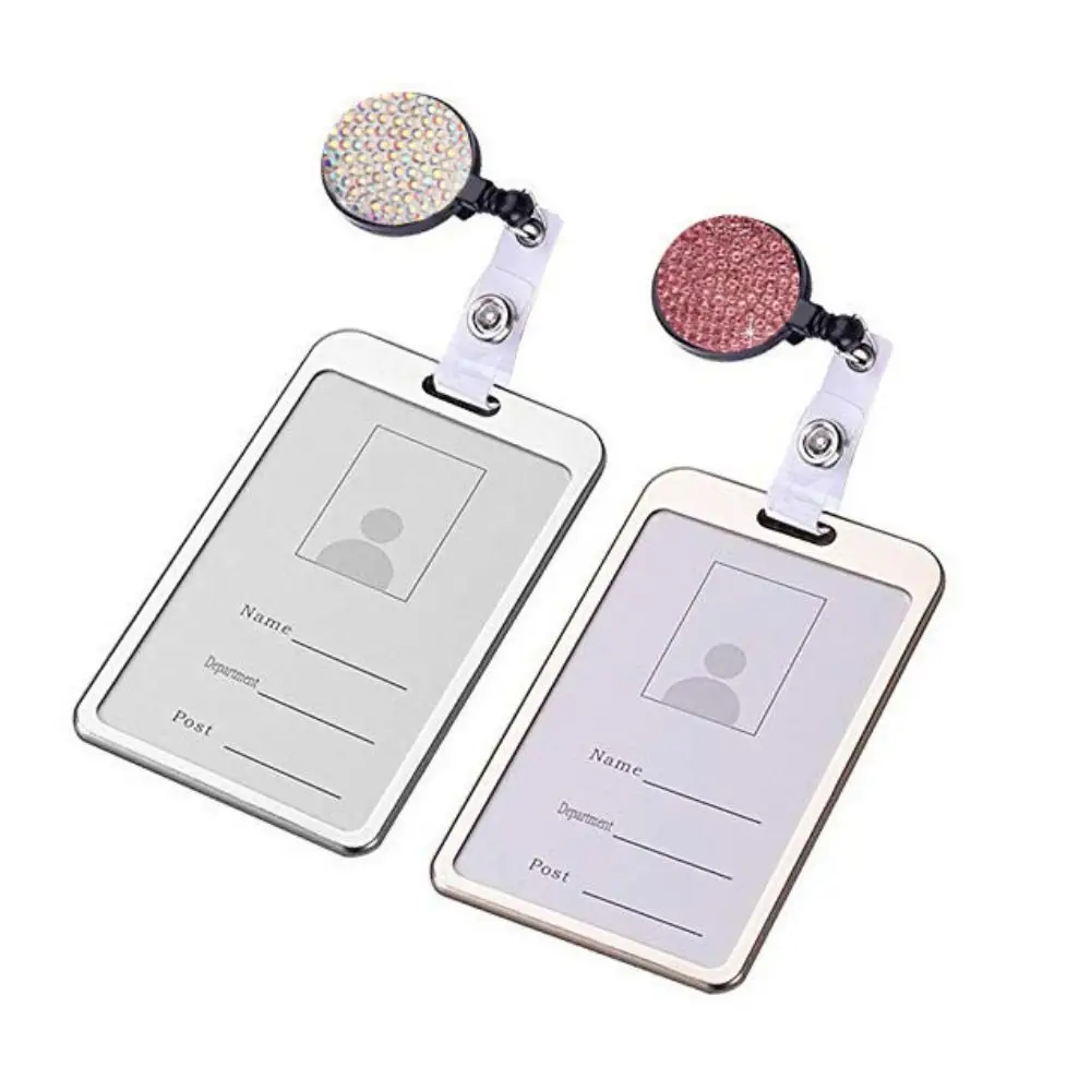 

Fashion Rhinestone Nurse Badge Reel Chest Card Sparkle Retractable Badge Holder Bling Badge Clip Easy Pull Buckle Name Tag