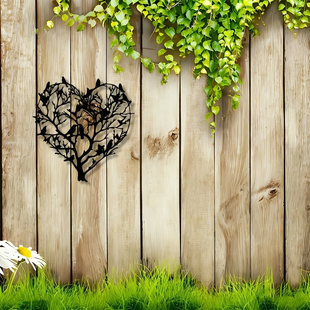 Heart Shape Tree Metal Wall Art, 2D Bird Sculpture Home Decor