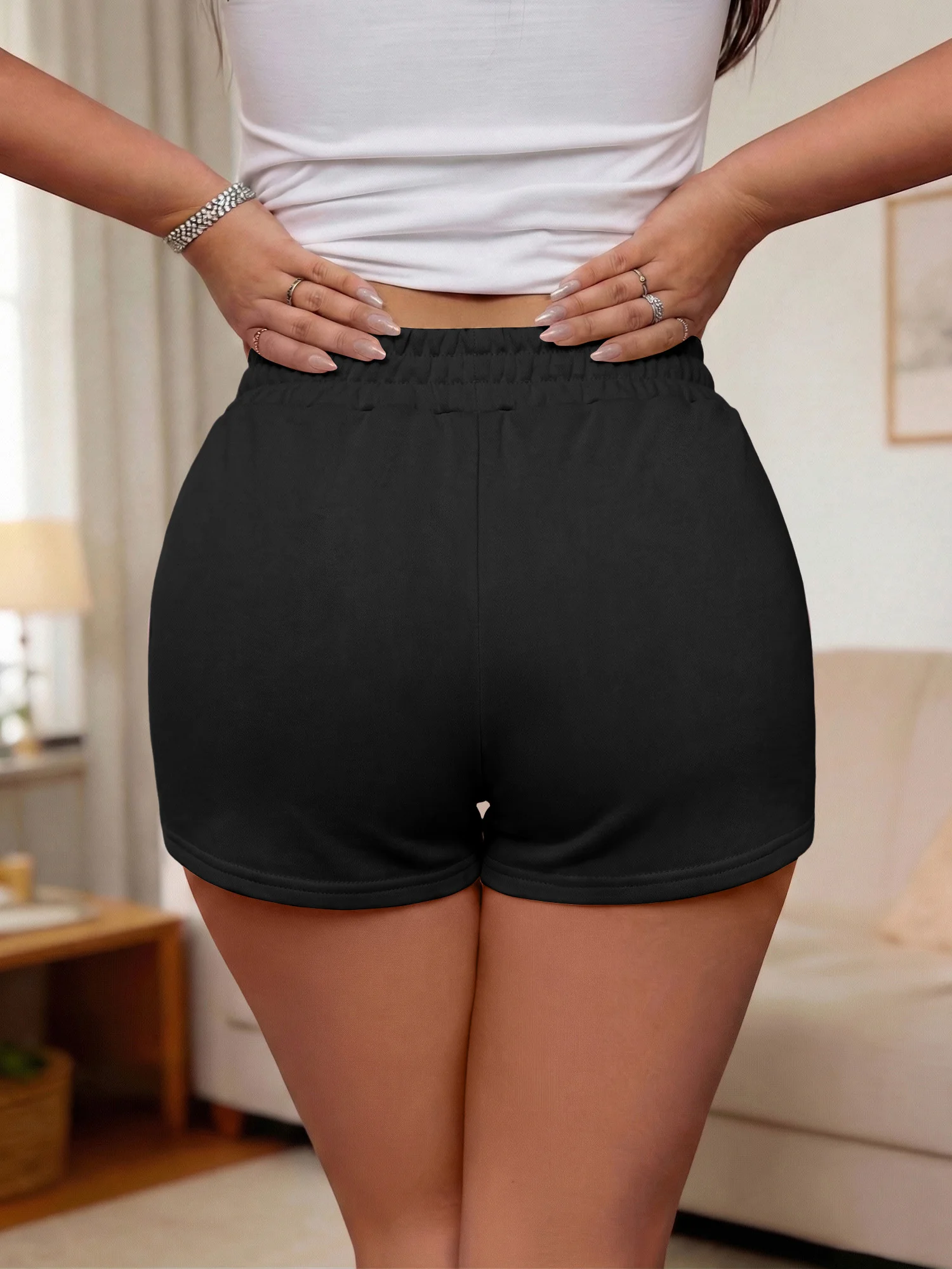 Chic Basic Black High Waist Shorts For Women Loose Pocket Soft Breathable Jogging Sweat Pants Daily Casual Outdoor Street Shorts