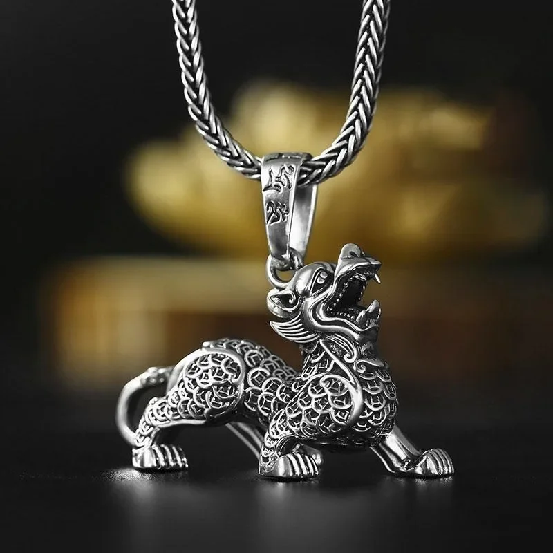 New in Original 925 Silver Divine Beast Kirin Pendant Domineering Necklace Men Masculine Ethnic Style Daily Wear Jewelry