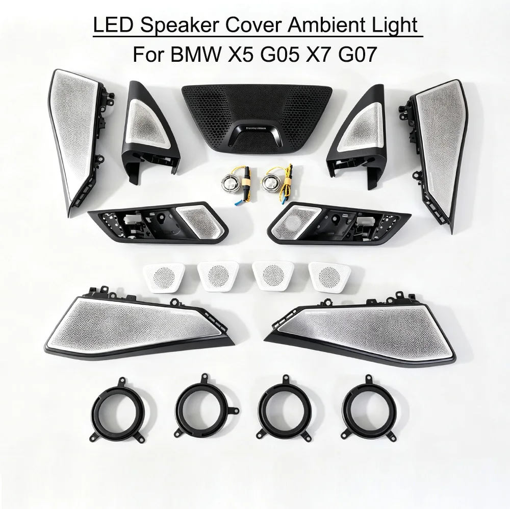 11 Color Cover Ambient Light Speaker Cover For BMW X5 G05 X7 G07 2019-2025 Door Tweeter Loudspeaker Luminous Upgrade Kit