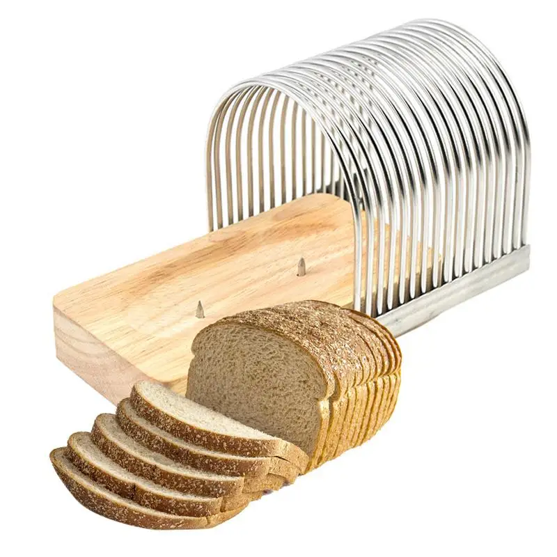 Bread Slicer Bread Slice Wooden Bread Cutter Stainles Steel Manual Bread Loaf Slicer Foldable Space Saving Homemade Bread Cutter