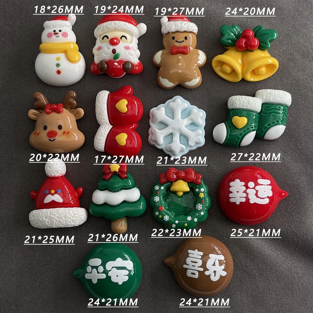 10pcs Mini Cartoon Elk Santa Glove Figurine Scrapbook Resin Charms Flatback Kawaii Cabochons Christmas Parts Resin Accessories