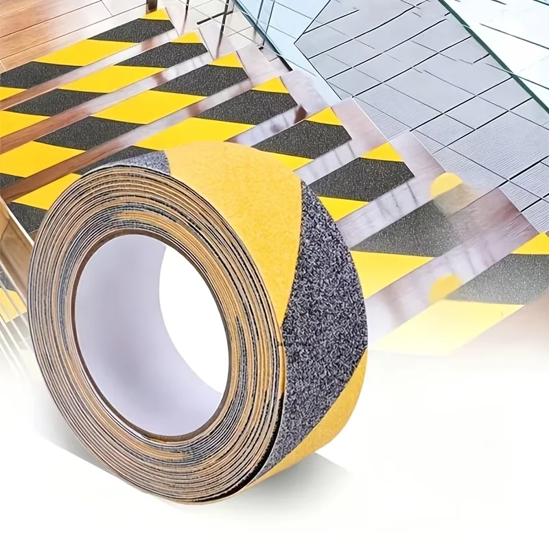 Yellow & Black Anti‑Slip Safety Grip Tape, Non‑Skid High Traction Grit Self‑Adhesive Hazard Caution Warning Tape