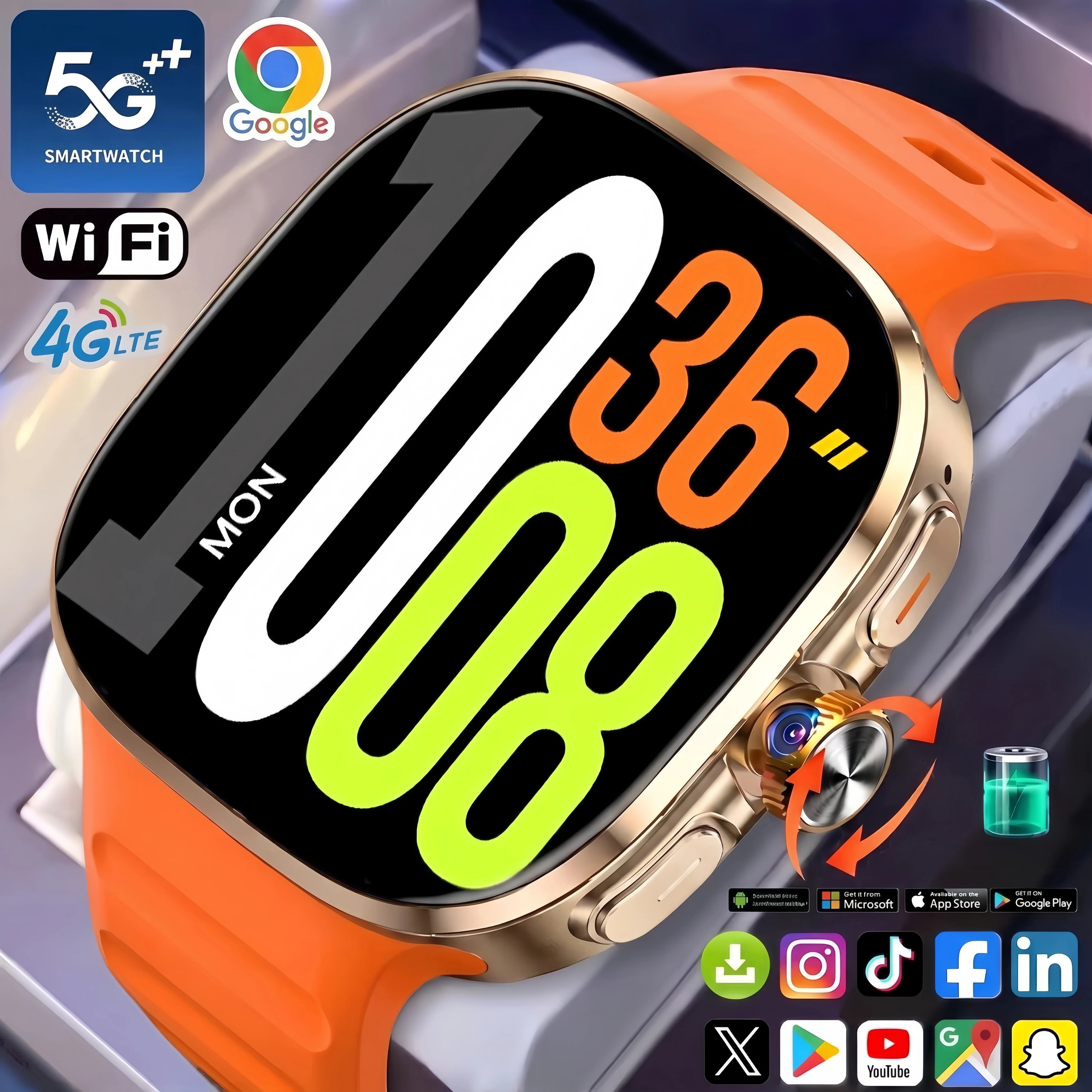 5G/4G Full Network Smart Watch 2.40 inch Big Screen HD Video Call 8GB+128GB RAM 2100mAh Google Play WIFI GPS Sim Card Smartwatch