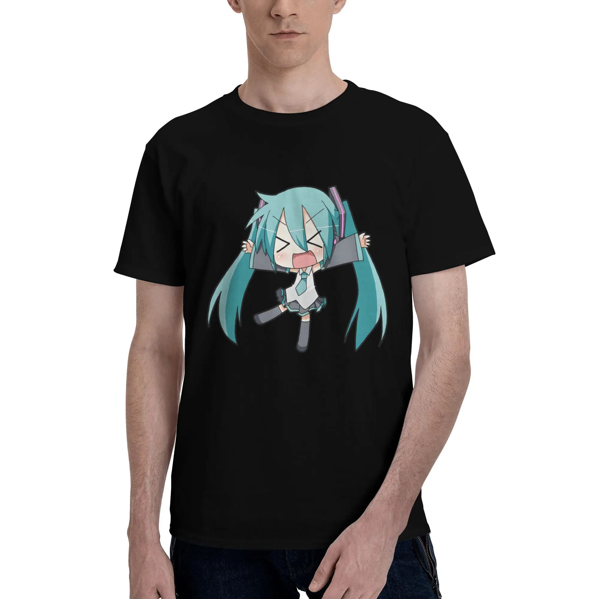 

Custom Handsome Hatsuned Mikues Cartoon T Shirt Men Short Sleeve Pure Cotton T-shirt Casual Voice Anime Tee Fashion Tshirts